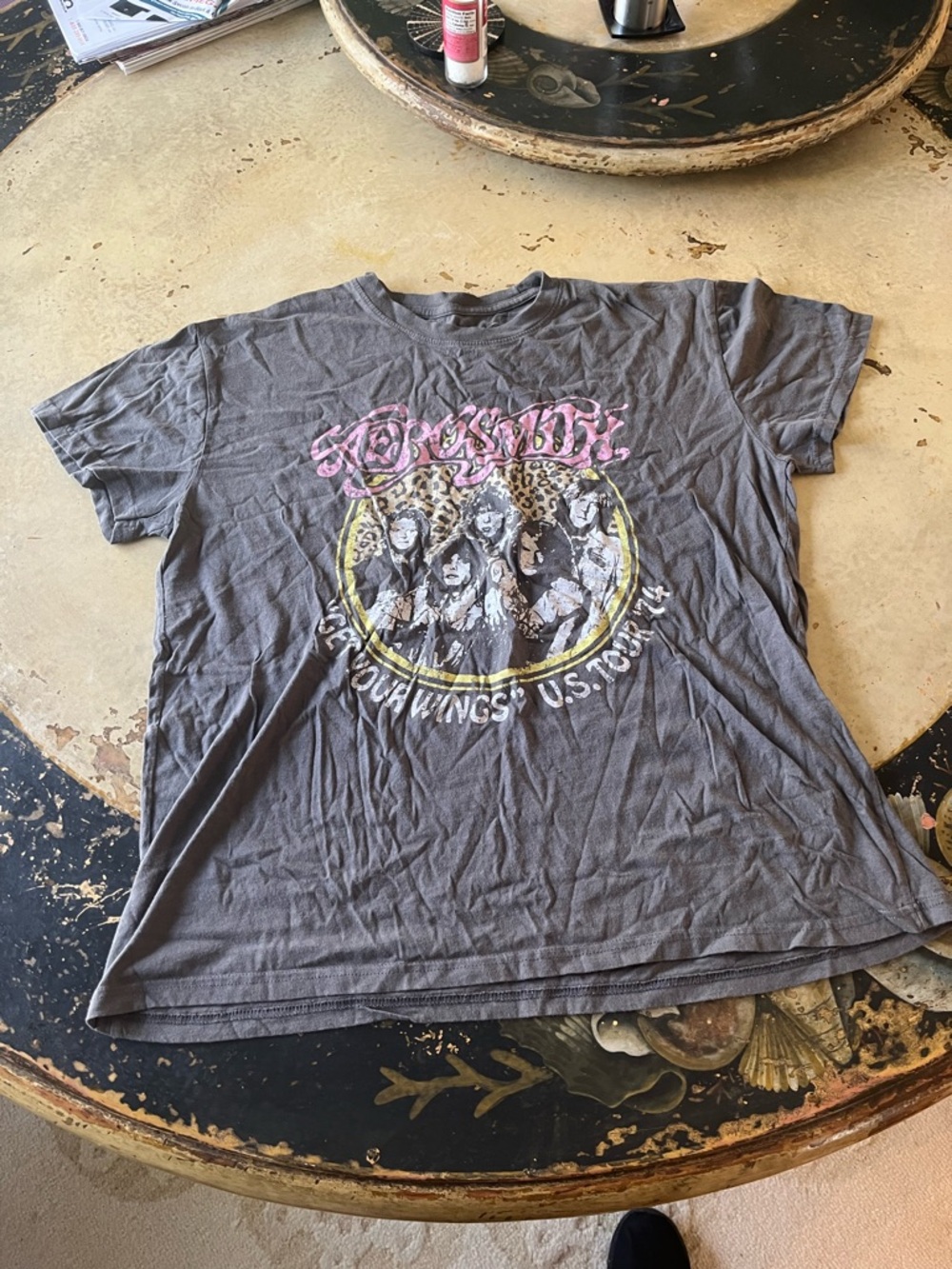 Gray Graphic Short Sleeve Tee - Vintage Rock Band Style